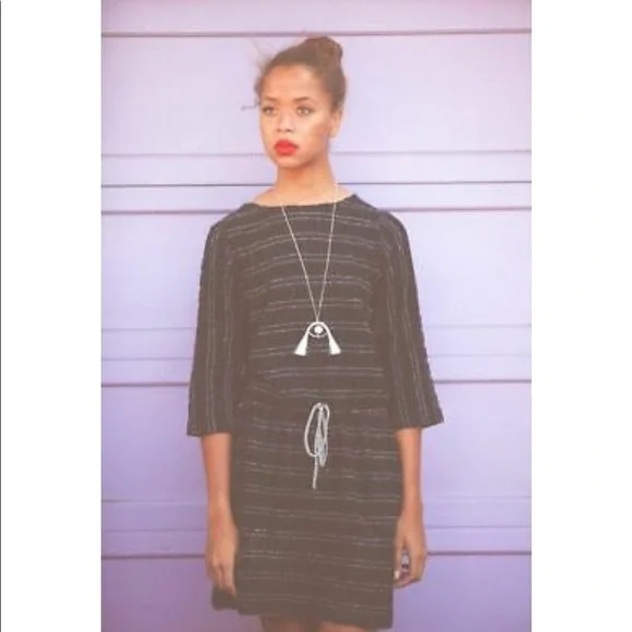 Ace & jig lake tie waist black zodiac stripe dress medium - Picture 3 of 10